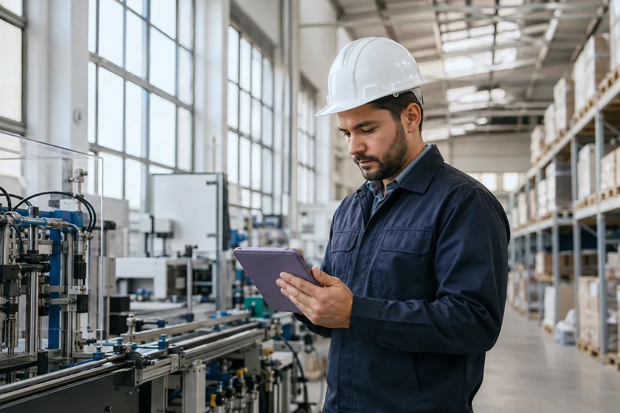 Cena ilustrativa de um profissional acompanhando uma operação industrial.